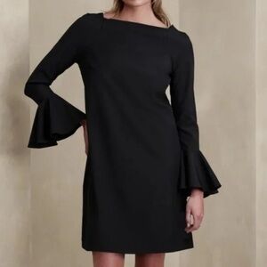 Black Banana Republic Dress Long Sleeve Ruffle Size Large Petite NWT Flare Sleev